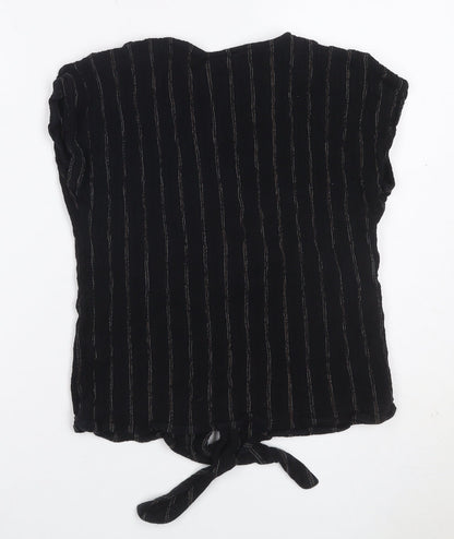 Fat Face Women’s Black Striped Tie Front Button-Up Blouse UK 10