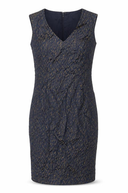 Henry W. Mason Women’s Blue Gold Houndstooth Jacquard Sheath Dress UK 14