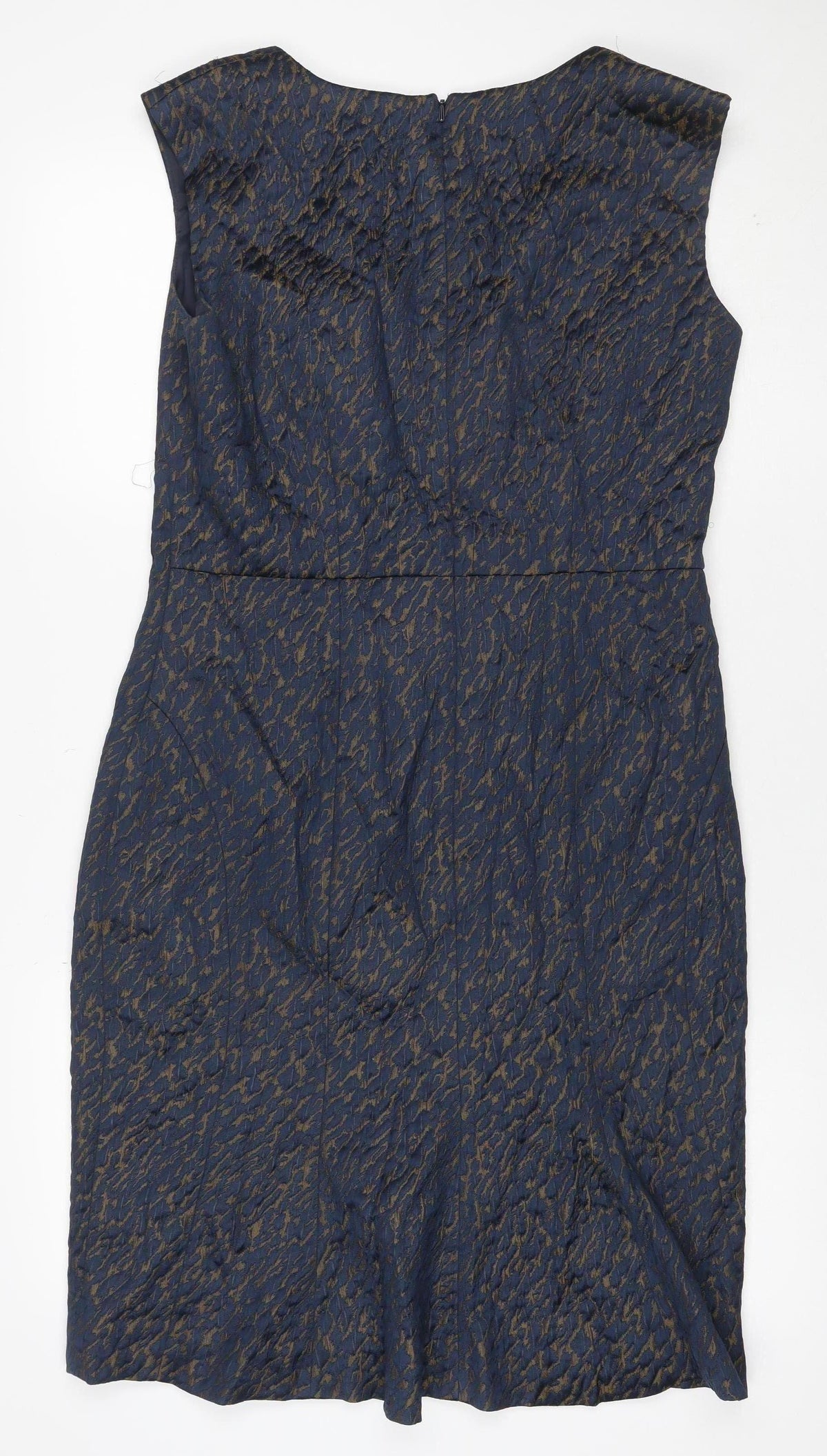 Henry W. Mason Women’s Blue Gold Houndstooth Jacquard Sheath Dress UK 14