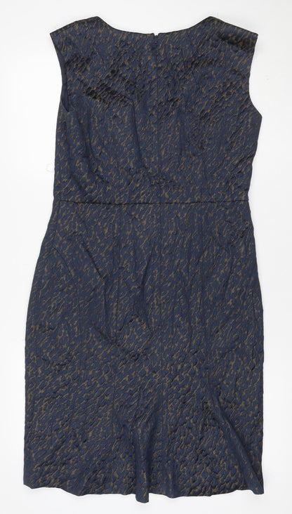 Henry W. Mason Women’s Blue Gold Houndstooth Jacquard Sheath Dress UK 14