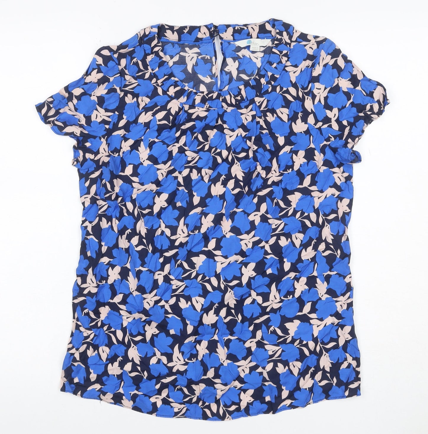Boden Women Blue Floral Viscose Flutter Sleeve Keyhole Blouse UK 10