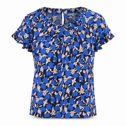 Boden Women Blue Floral Viscose Flutter Sleeve Keyhole Blouse UK 10