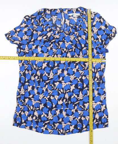 Boden Women Blue Floral Viscose Flutter Sleeve Keyhole Blouse UK 10