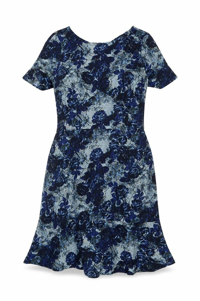 Next Women Blue Floral UK 12 Shift Dress Flutter Sleeve
