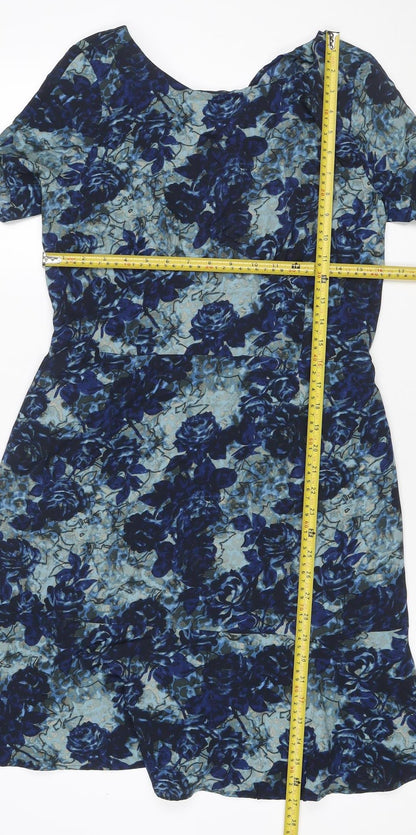 Next Women Blue Floral UK 12 Shift Dress Flutter Sleeve