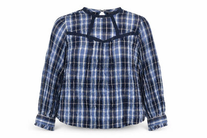 Marks & Spencer Women Blue Check Viscose Long Sleeve Blouse UK 16