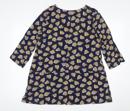 White Stuff Women’s Blue Floral A-Line Dress UK 16 3/4 Sleeve