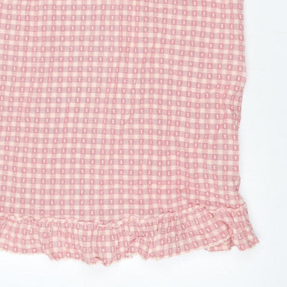 Marks and Spencer Women Pink Check Tie Strap Ruffle Shift Dress UK 8