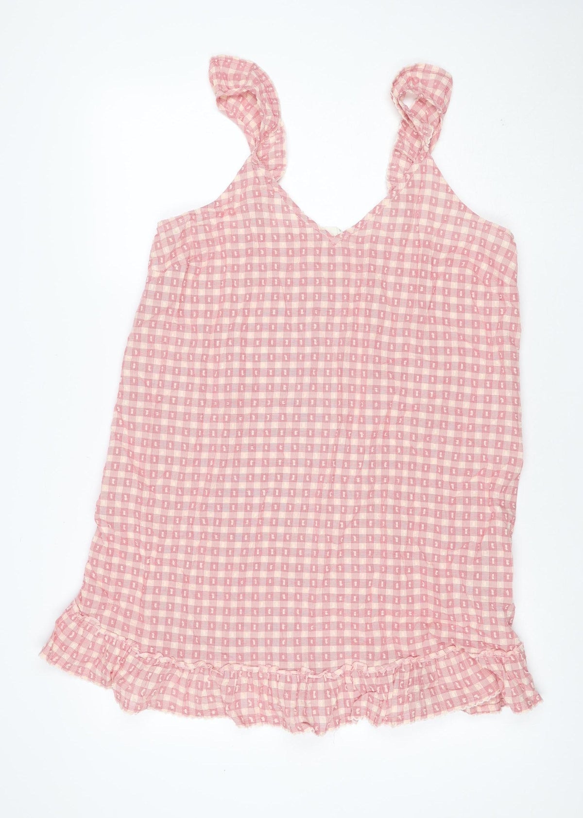 Marks and Spencer Women Pink Check Tie Strap Ruffle Shift Dress UK 8