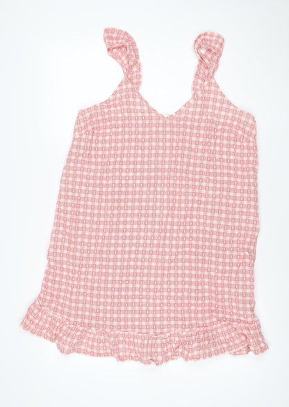 Marks and Spencer Women Pink Check Tie Strap Ruffle Shift Dress UK 8