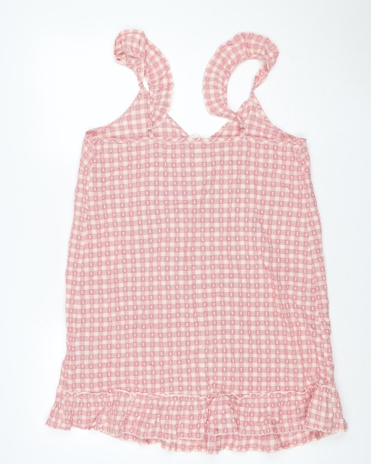Marks and Spencer Women Pink Check Tie Strap Ruffle Shift Dress UK 8