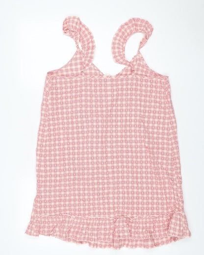 Marks and Spencer Women Pink Check Tie Strap Ruffle Shift Dress UK 8