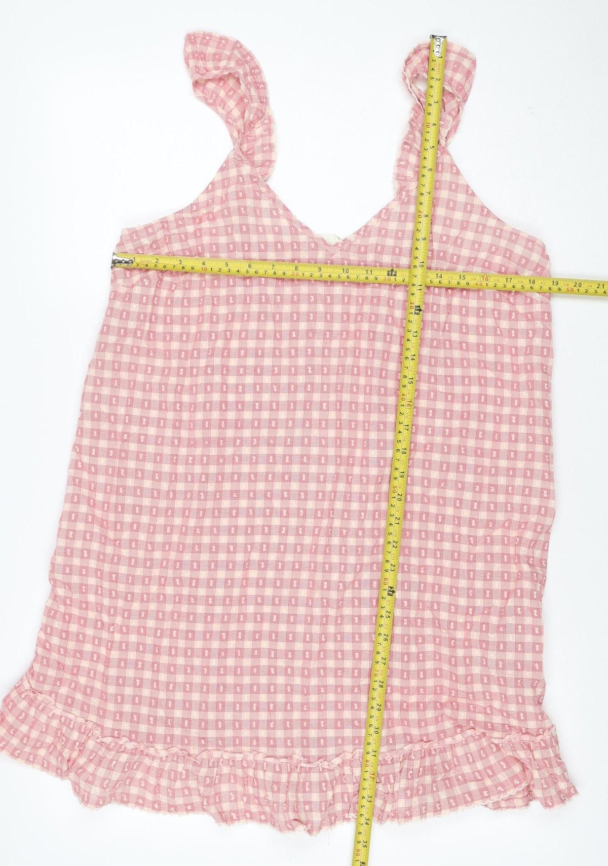 Marks and Spencer Women Pink Check Tie Strap Ruffle Shift Dress UK 8