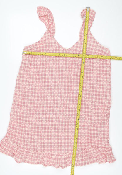 Marks and Spencer Women Pink Check Tie Strap Ruffle Shift Dress UK 8