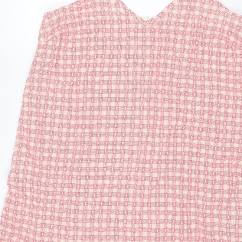 Marks and Spencer Women Pink Check Tie Strap Ruffle Shift Dress UK 8