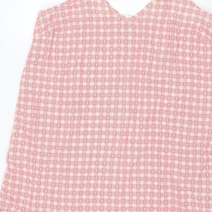Marks and Spencer Women Pink Check Tie Strap Ruffle Shift Dress UK 8
