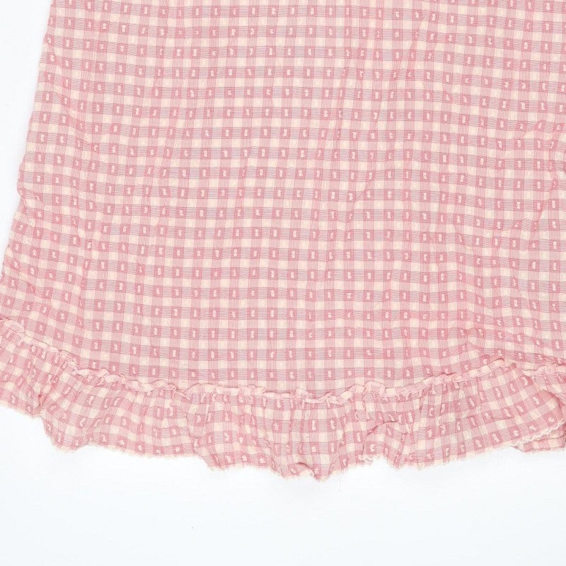 Marks and Spencer Women Pink Check Tie Strap Ruffle Shift Dress UK 8