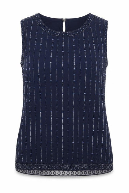 Klass Women’s Blue M Beaded Sequin Sleeveless Party Tank Top