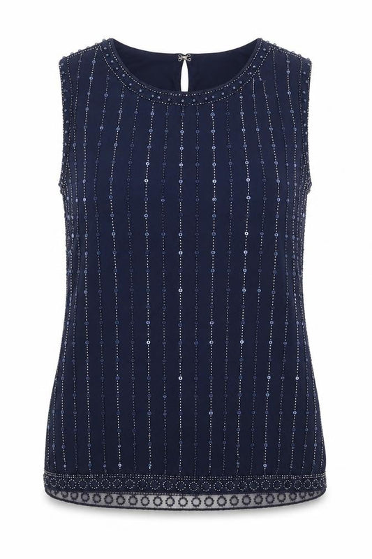 Klass Women’s Blue M Beaded Sequin Sleeveless Party Tank Top