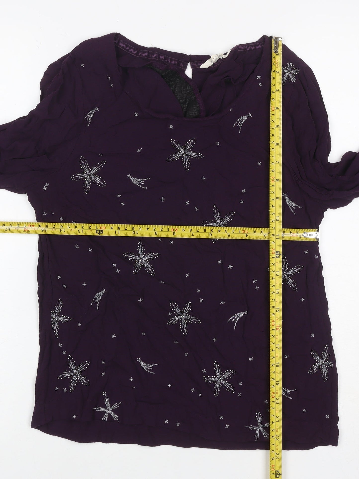 White Stuff Women’s Purple Embroidered Beaded Star Blouse UK 10