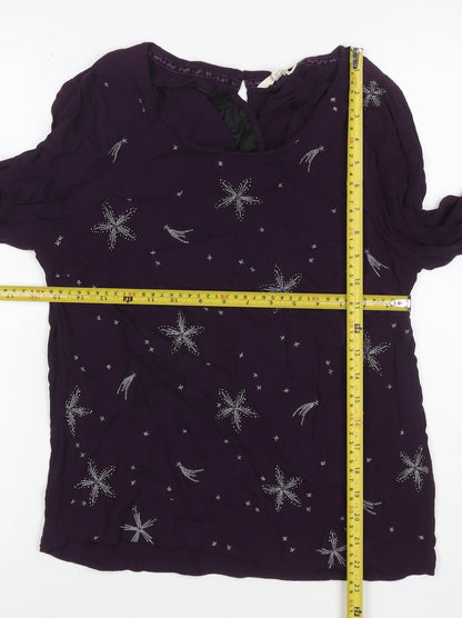 White Stuff Women’s Purple Embroidered Beaded Star Blouse UK 10