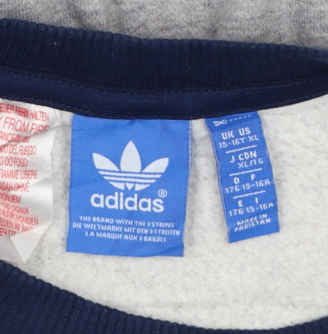 adidas Teens Grey XL Trefoil Logo Pullover Sweatshirt