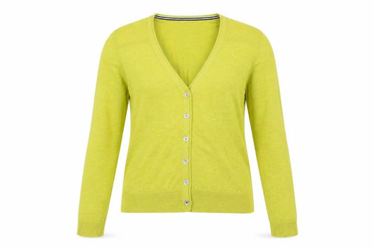 White Stuff Women Yellow Cotton V-Neck Button Cardigan UK 10