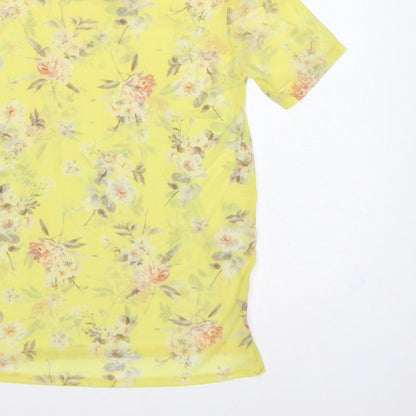 New Look Women Yellow Floral Sheer Chiffon Blouse UK 6 Short Sleeve