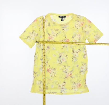 New Look Women Yellow Floral Sheer Chiffon Blouse UK 6 Short Sleeve