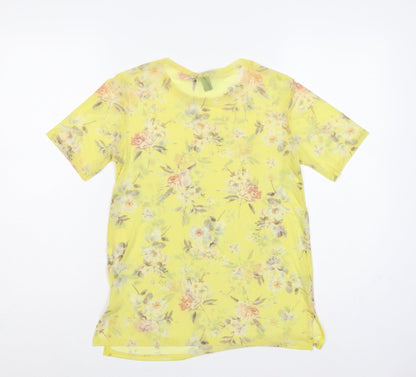 New Look Women Yellow Floral Sheer Chiffon Blouse UK 6 Short Sleeve