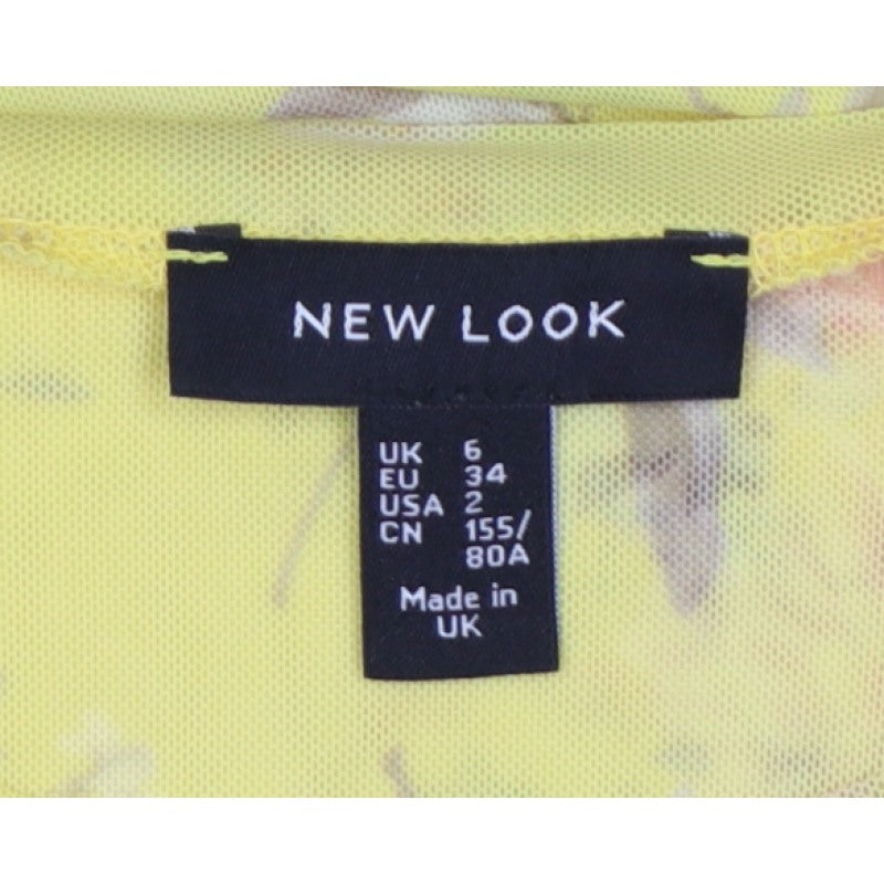 New Look Women Yellow Floral Sheer Chiffon Blouse UK 6 Short Sleeve