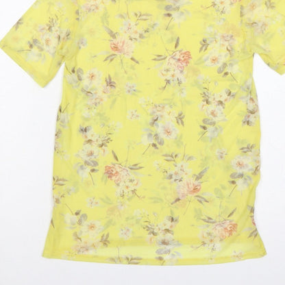 New Look Women Yellow Floral Sheer Chiffon Blouse UK 6 Short Sleeve