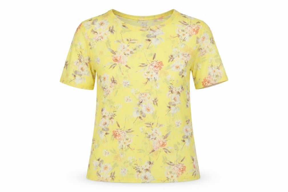 New Look Women Yellow Floral Sheer Chiffon Blouse UK 6 Short Sleeve