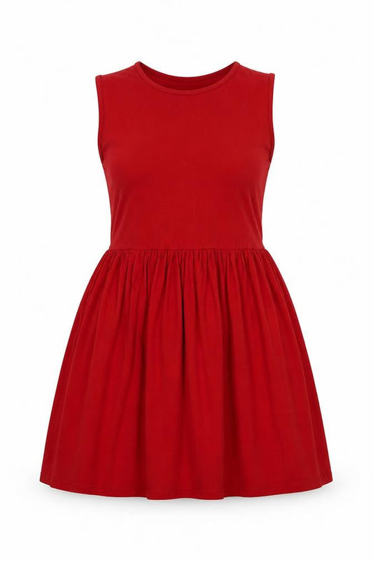 Front view of ASOS Women Red UK 6 Fit & Flare Sleeveless Jersey Short Dress