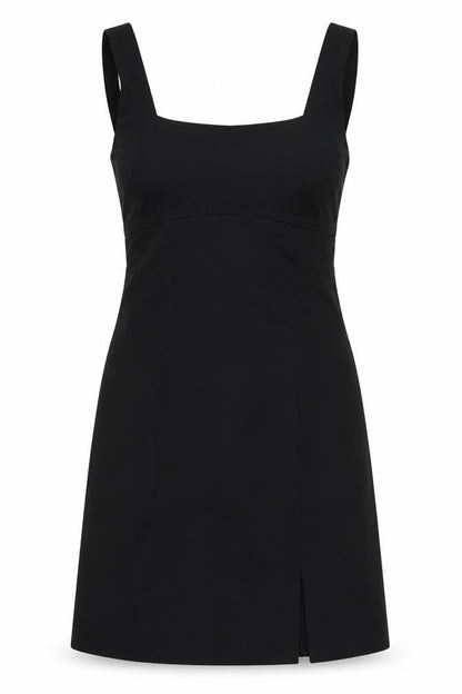 Mango Women Black UK 8 Long Sheath Square Neck Side Slit Dress
