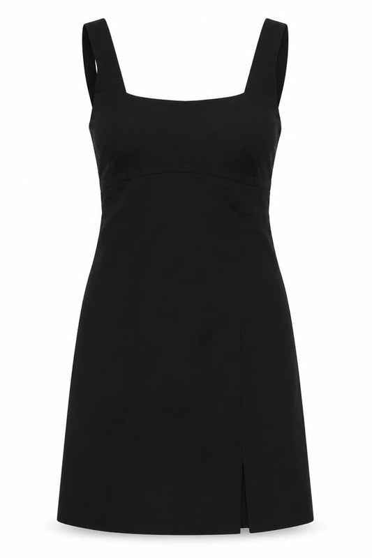 Mango Women Black UK 8 Long Sheath Square Neck Side Slit Dress