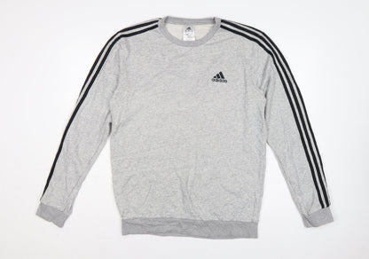 Adidas Men’s Grey M Crew Neck 3 Stripe Logo Pullover Sweatshirt