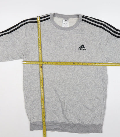 Adidas Men’s Grey M Crew Neck 3 Stripe Logo Pullover Sweatshirt