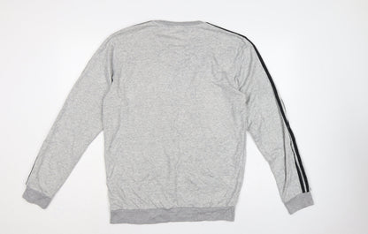 Adidas Men’s Grey M Crew Neck 3 Stripe Logo Pullover Sweatshirt