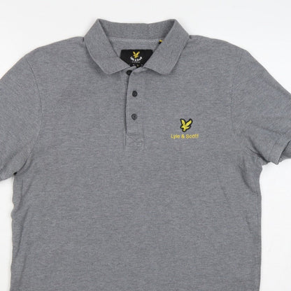 Lyle & Scott Mens Grey Logo Short Sleeve Polo Shirt Size L