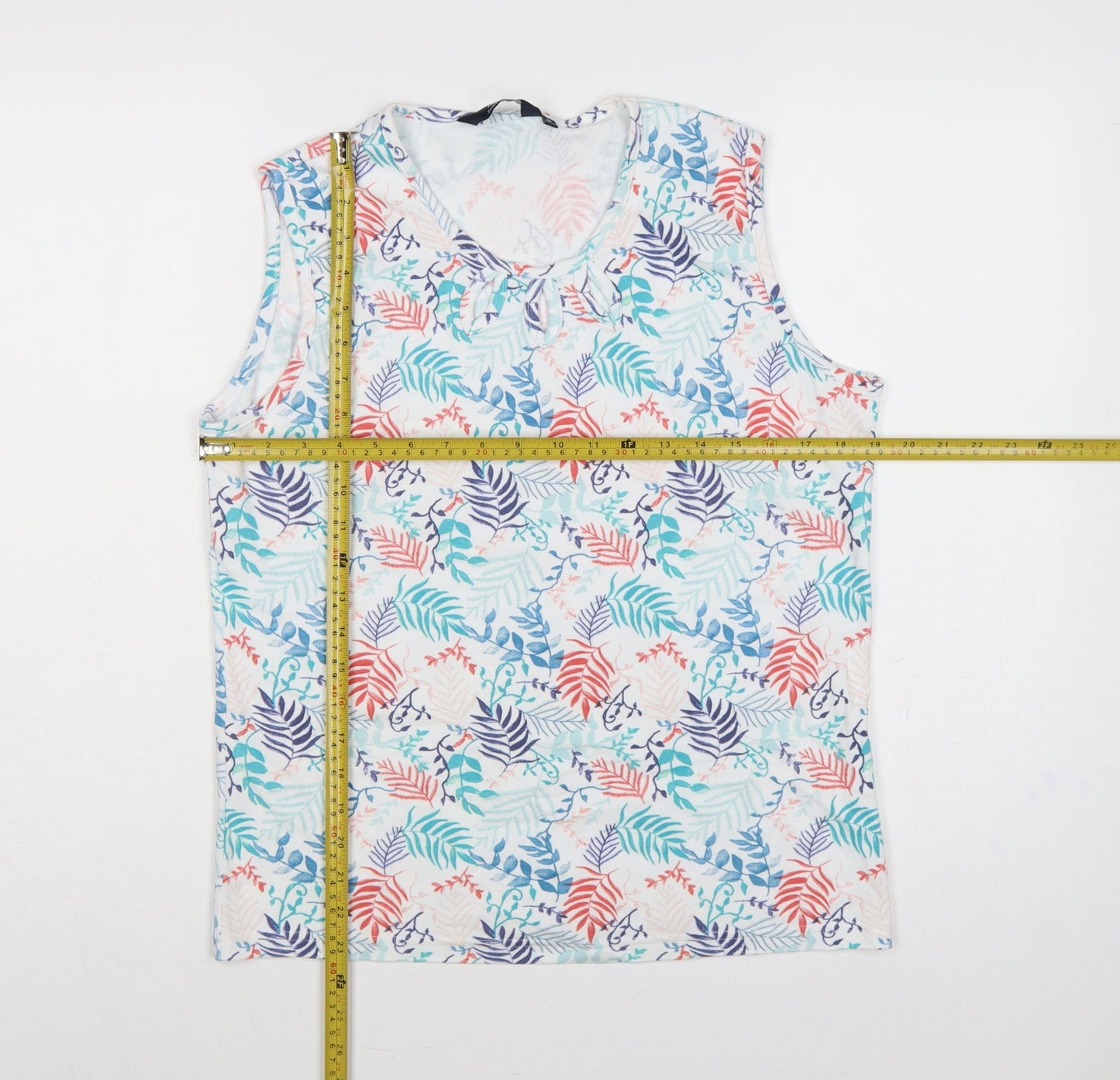 Isle Essentials Women Multicoloured Floral Cotton Tie Neck Tank Top UK 14