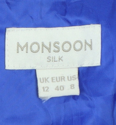 Monsoon Women Blue Silk UK 12 Maxi Beaded V-Neck Formal Dress