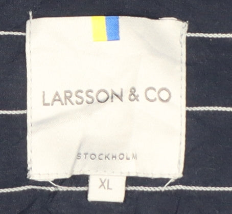 Larsson & Co Men Blue XL Striped Cotton Short Sleeve Button-Up Shirt