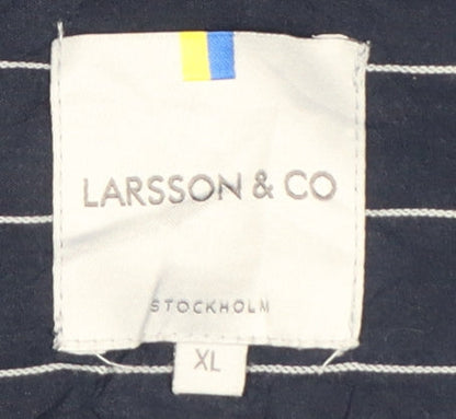 Larsson & Co Men Blue XL Striped Cotton Short Sleeve Button-Up Shirt