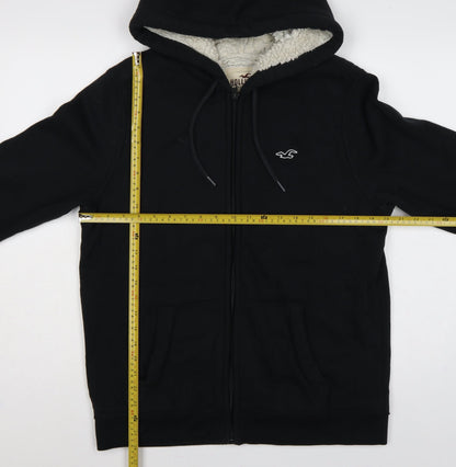 Hollister Men Black M Full Zip Sherpa Lined Logo Hoodie