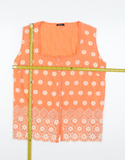Back view of Roman Women Orange, size 12, Floral Embroidered Cotton Sleeveless Blouse
