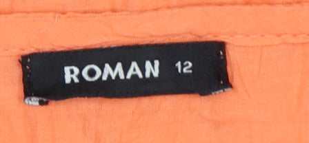 Brand and care label for Roman Women Orange, size 12, Floral Embroidered Cotton Sleeveless Blouse