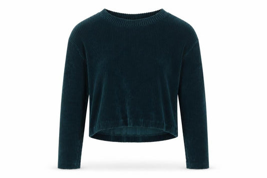 Weekday Women Green L Cropped Velvet Ribbed Long Sleeve Top