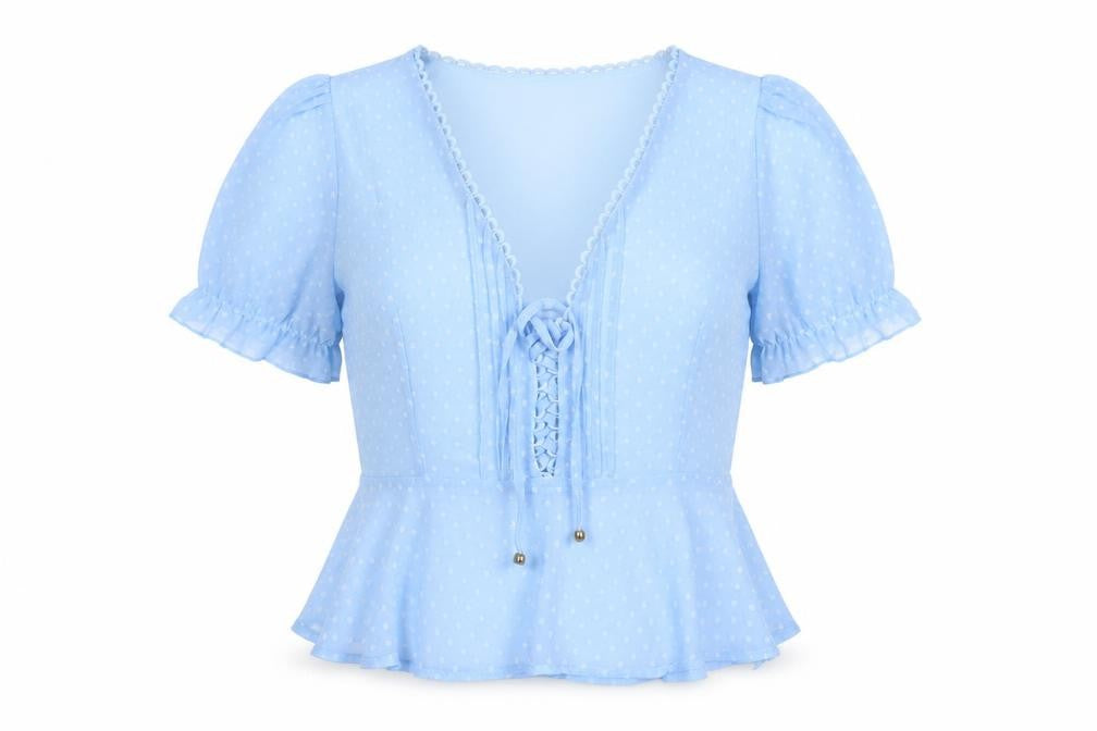 Quiz Women Blue UK 14 Polka Dot Ruffle Tie V-Neck Chiffon Blouse