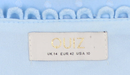 Quiz Women Blue UK 14 Polka Dot Ruffle Tie V-Neck Chiffon Blouse